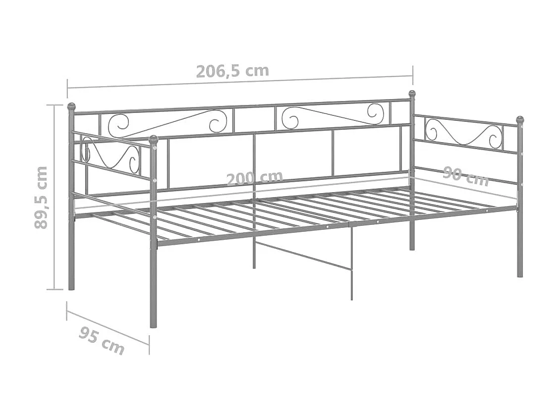 Slaapbankframe metaal grijs 90x200 cm