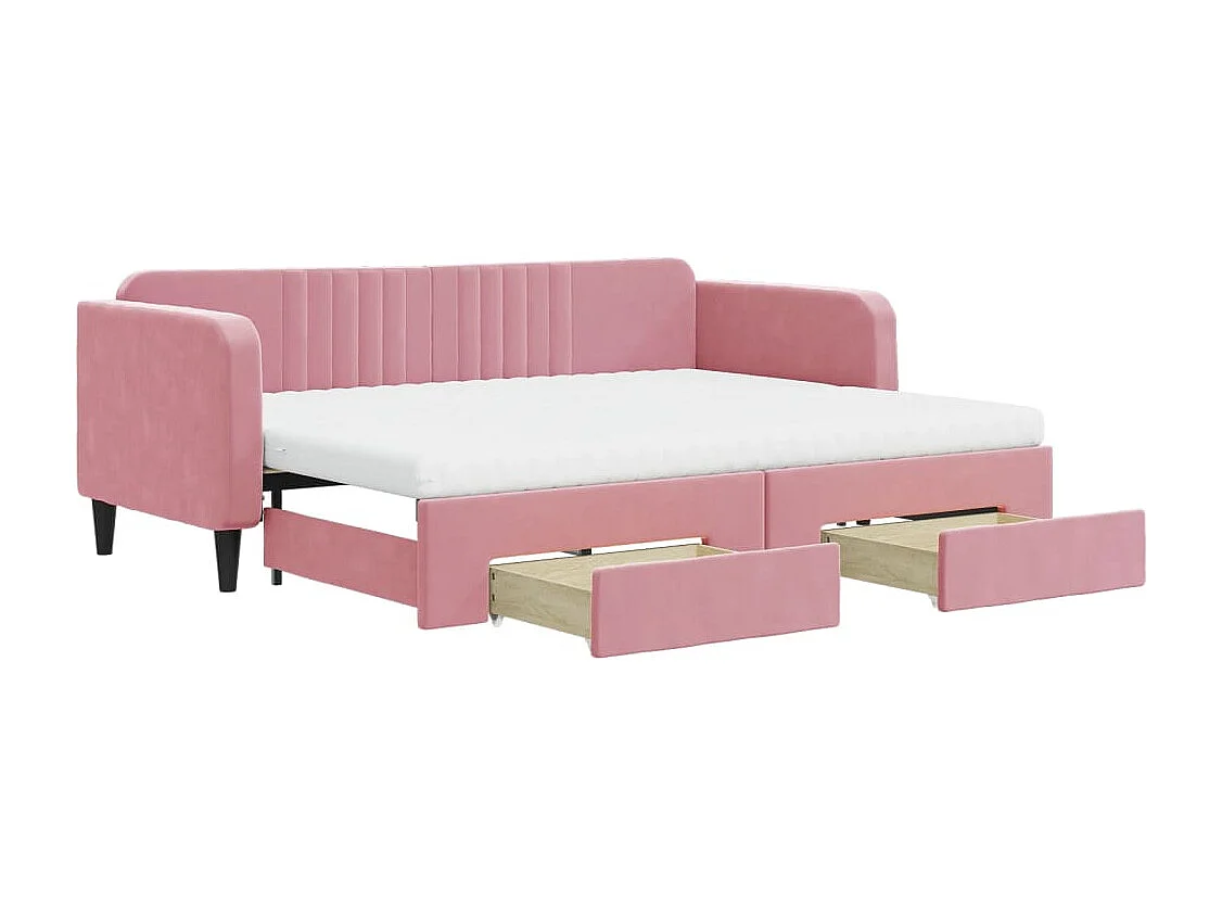Sofá cama nido con cajones terciopelo rosa 80x200 cm