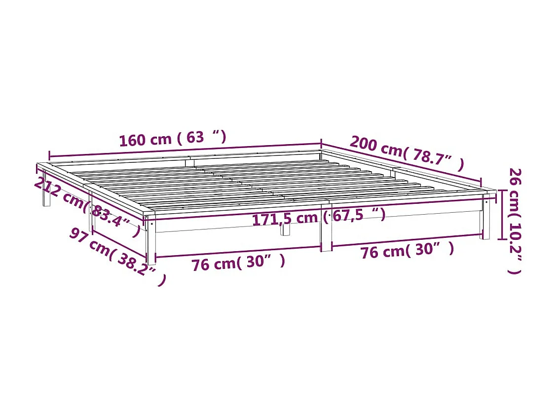 Bedframe LED massief hout zwart 160x200 cm