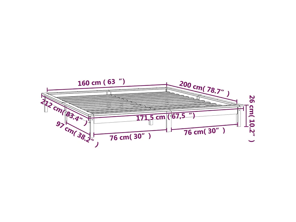 Bedframe LED massief hout zwart 160x200 cm