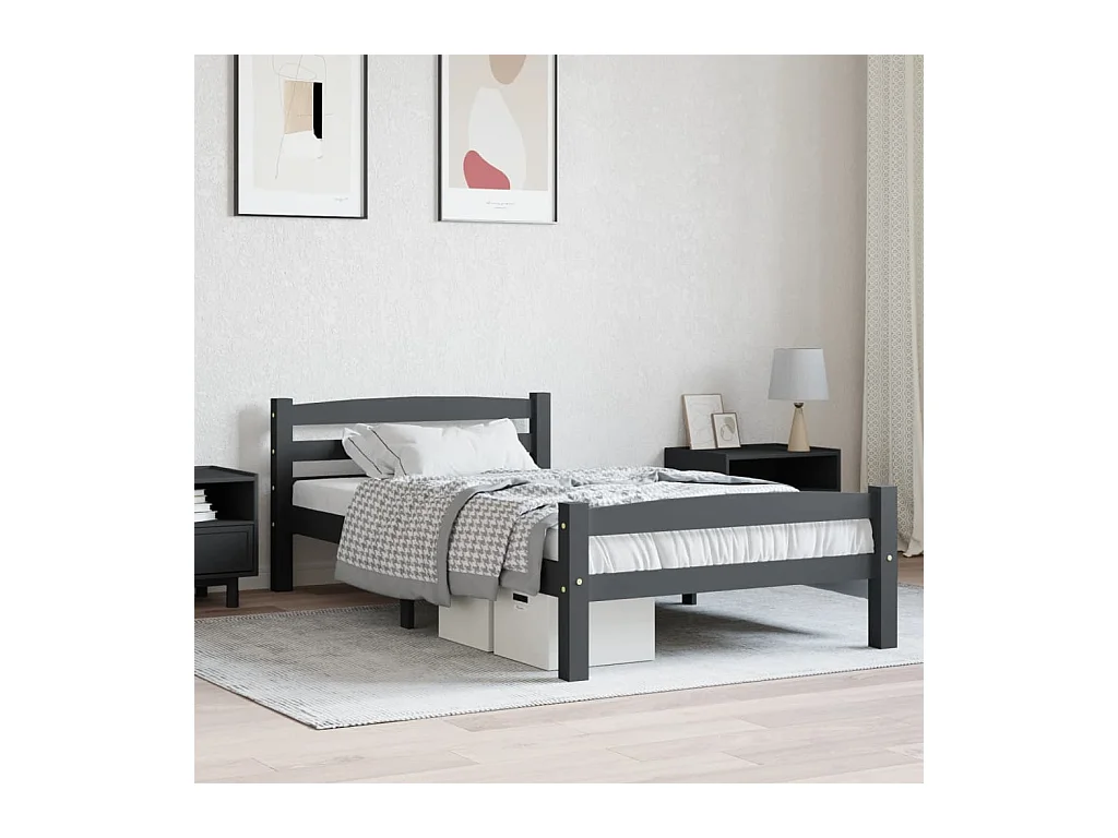 Cadre de lit sans matelas gris foncé pin massif 100x200 cm