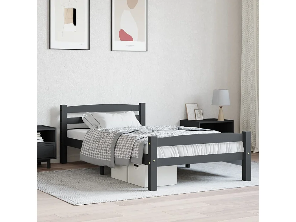 Estrutura de cama 100x200 cm pinho maciço cinzento-escuro