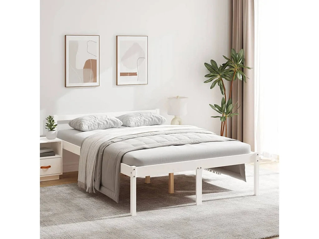 Letto per Anziani Bianco 140x190 cm in Legno Massello di Pino