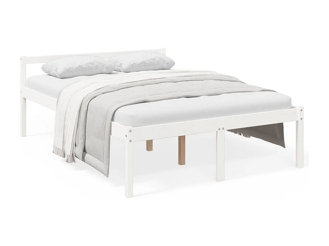 Letto per Anziani Bianco 140x190 cm in Legno Massello di Pino