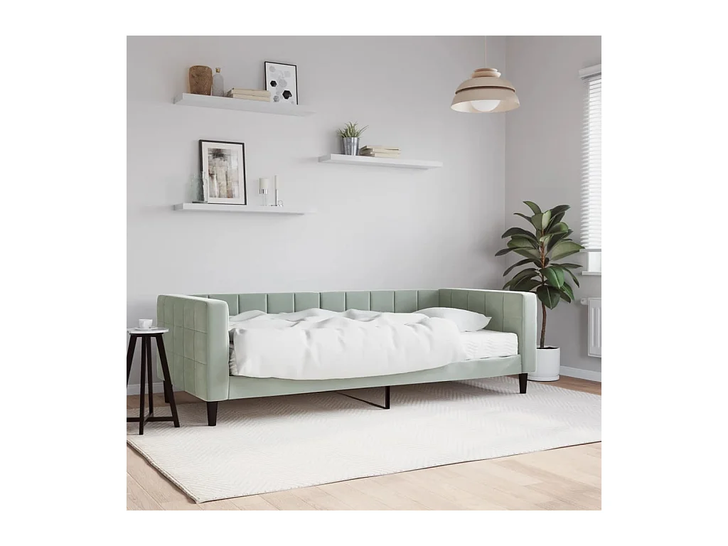 Lit de jour avec matelas gris clair 90x200 cm velours