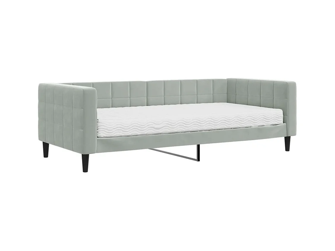 Divano Letto con Materasso Grigio Chiaro 90x200 cm in Velluto