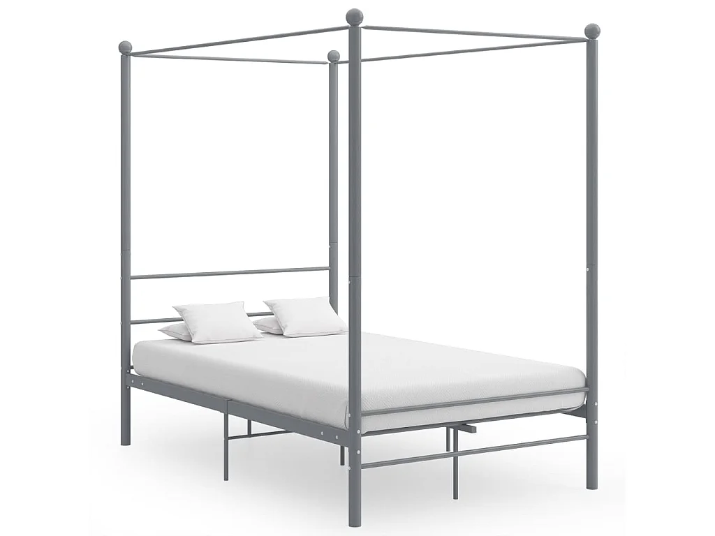 Cadre de lit à baldaquin sans matelas gris métal 140x200 cm