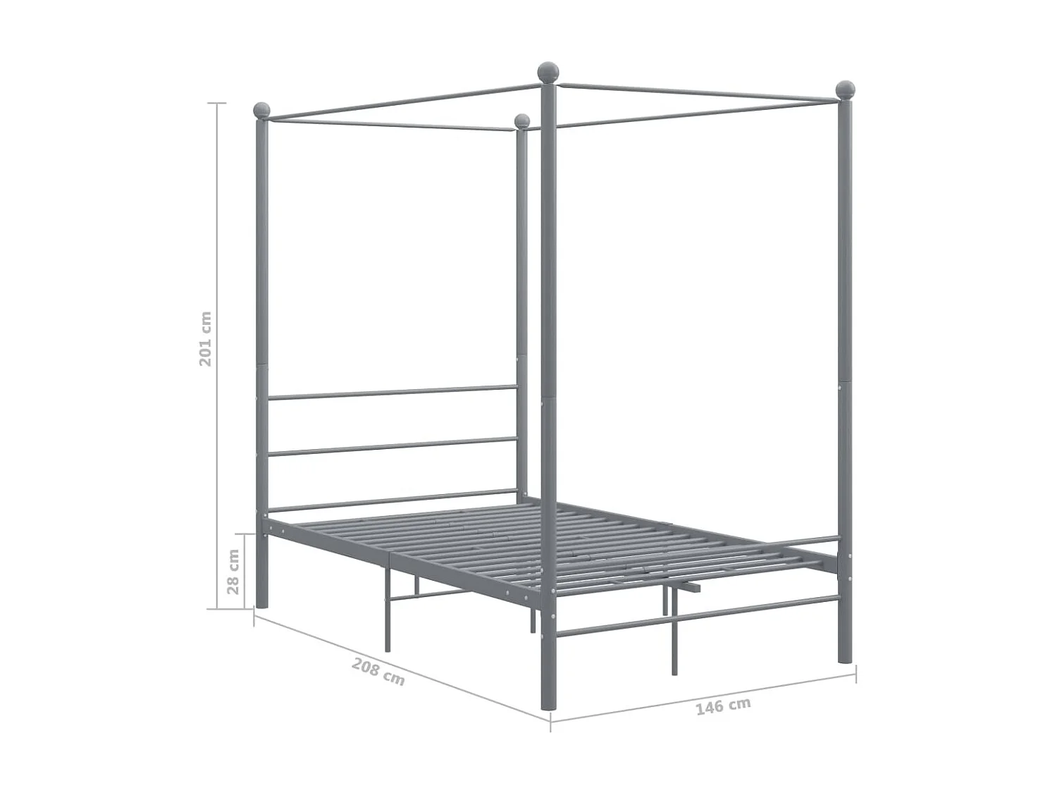 Cadre de lit à baldaquin sans matelas gris métal 140x200 cm