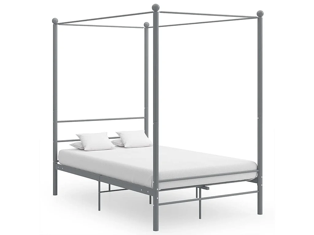 Cadre de lit à baldaquin sans matelas gris métal 140x200 cm
