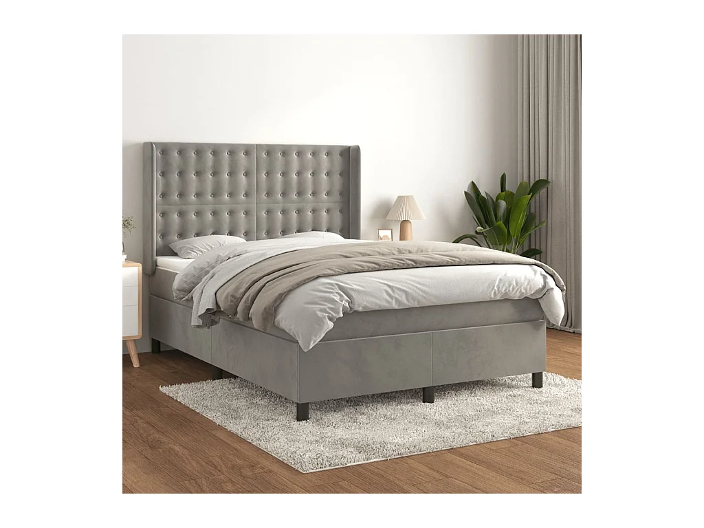 Sommier à lattes de lit et matelas Gris clair 140x190cm Velours