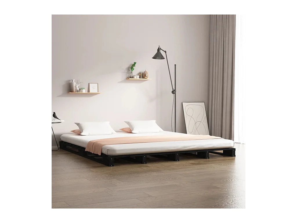 Lit de palette sans matelas noir bois massif