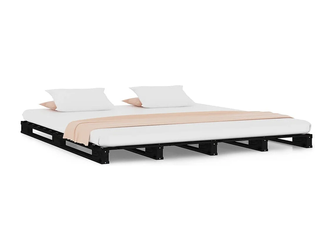 Letto a Pallet Nero 135x190 cm Double Legno Massello di Pino