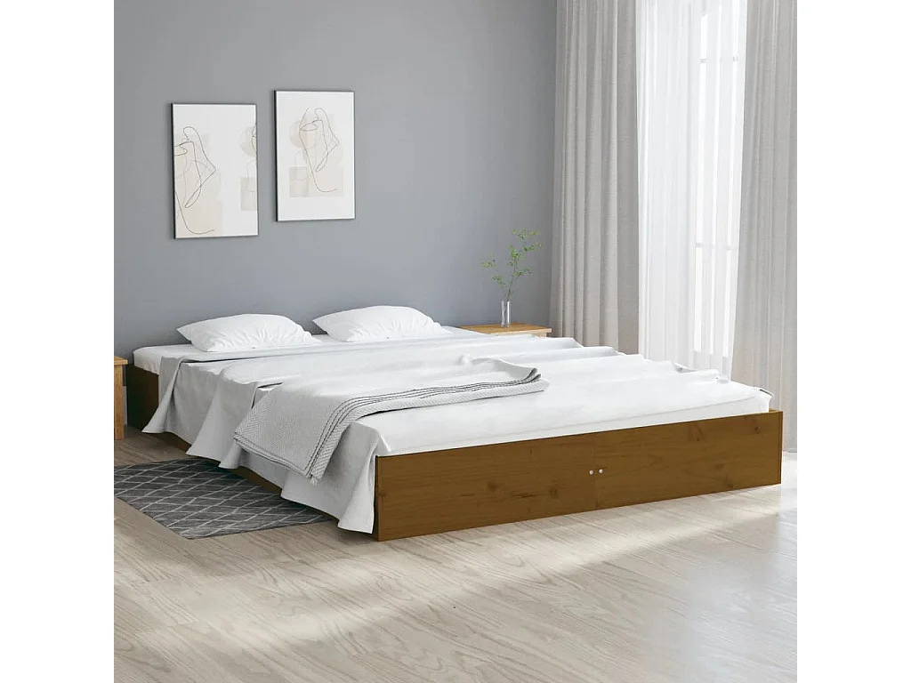 Estructura cama sin colchón madera maciza marrón miel 120x200cm