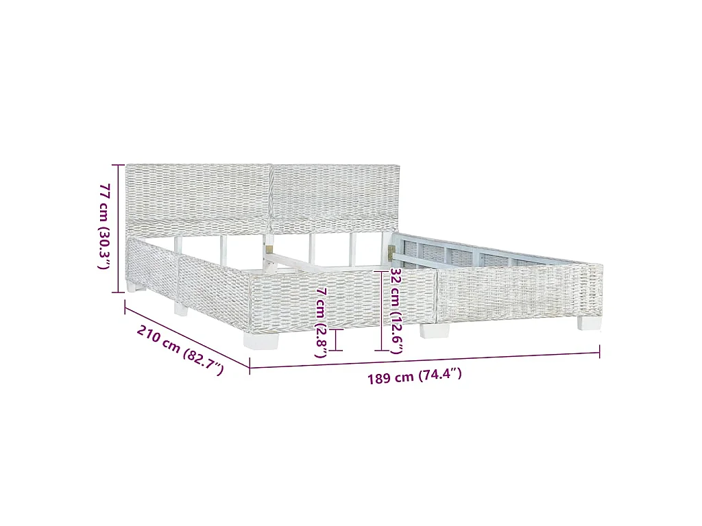 Giroletto senza Materasso Grigio Naturale Vero Rattan 180x200cm