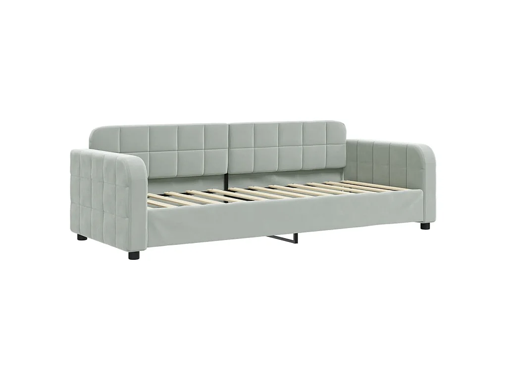Lit de jour avec gigogne et matelas gris clair 80x200cm velours