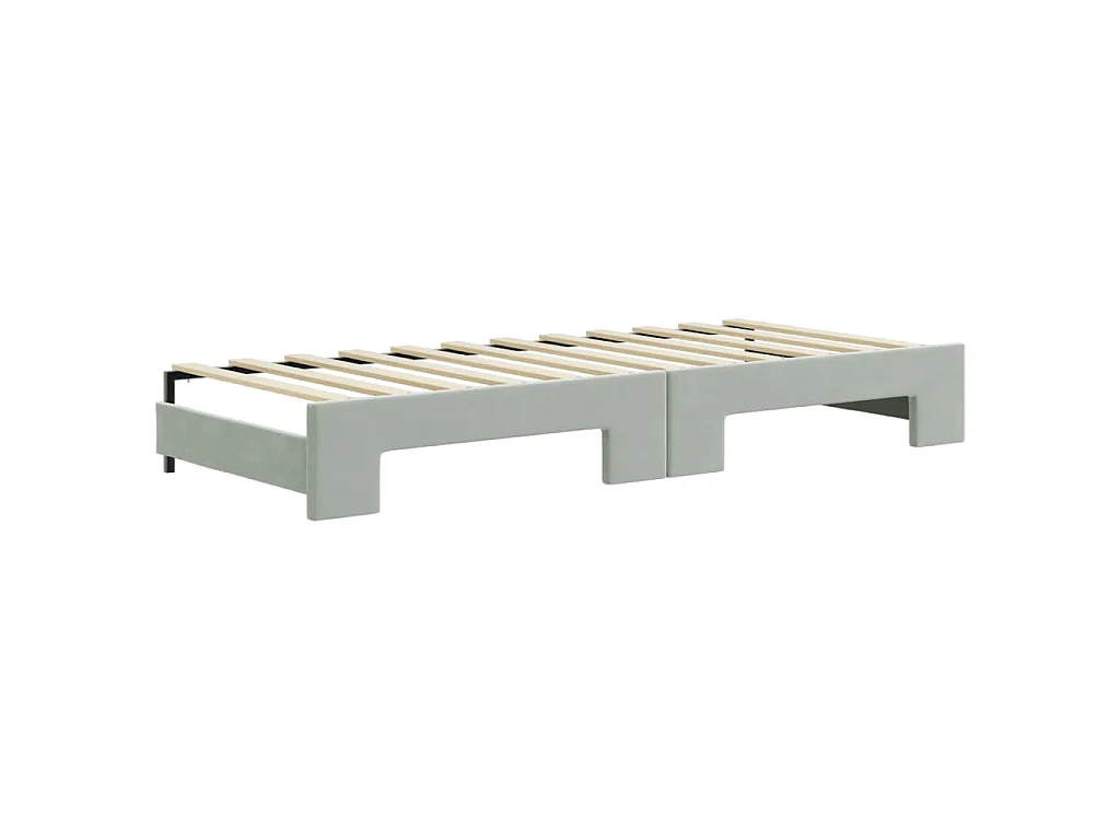 Lit de jour avec gigogne et matelas gris clair 80x200cm velours