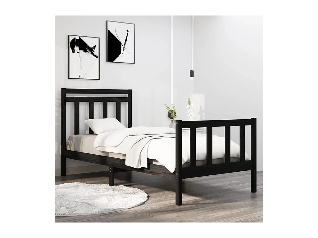 Giroletto in Legno Massello Nero 75x190 cm Small Single