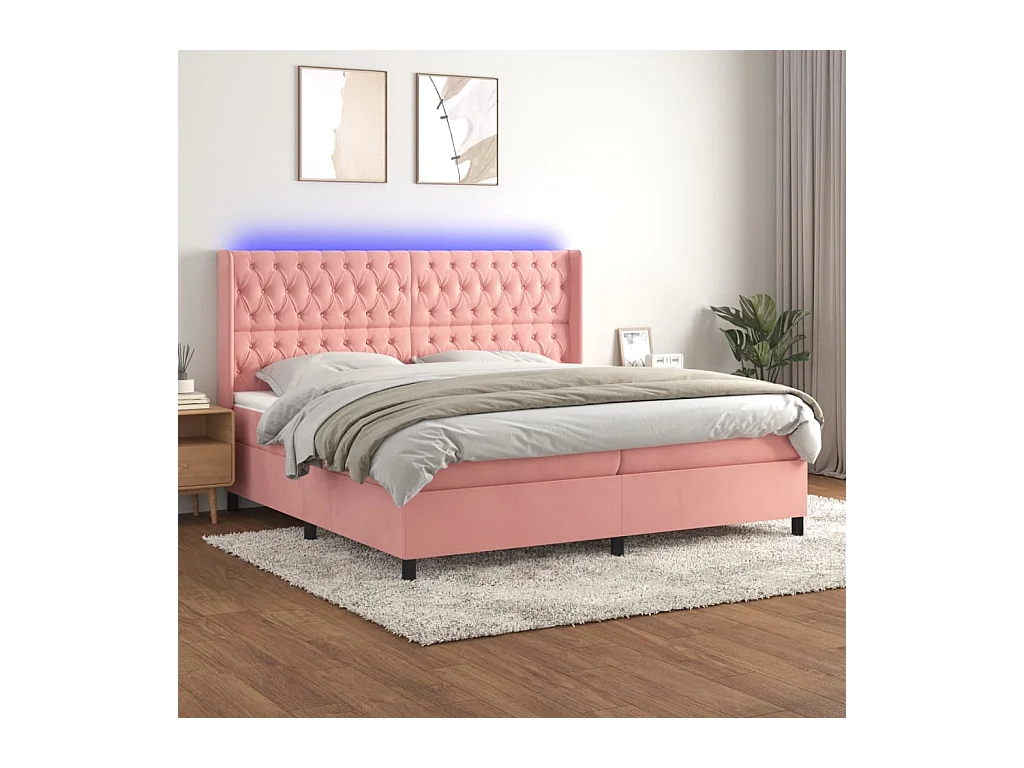 Sommier à lattes de lit matelas et LED Rose 200x200 cm Velours
