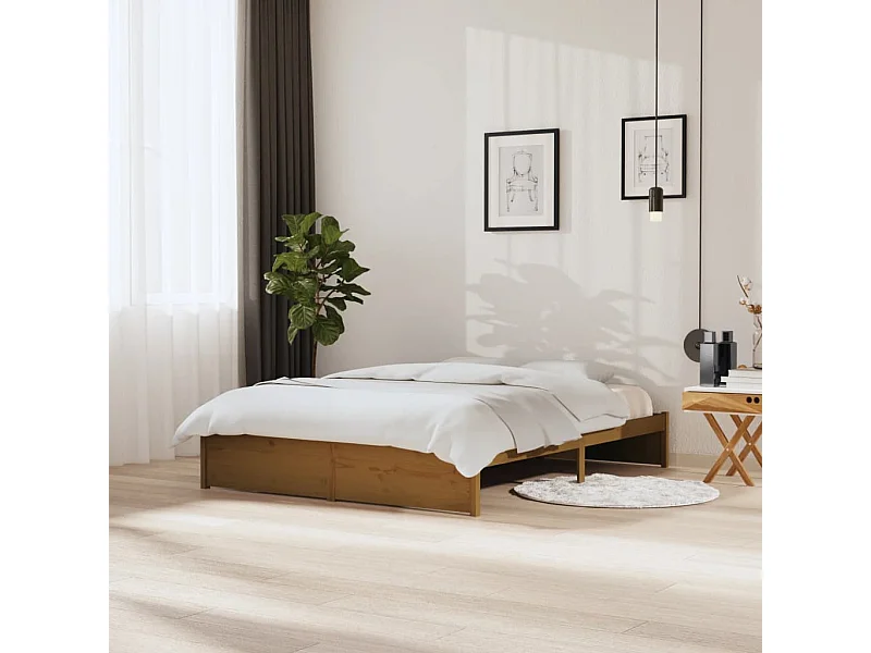 Cadre de lit sans matelas marron miel bois massif 150x200 cm