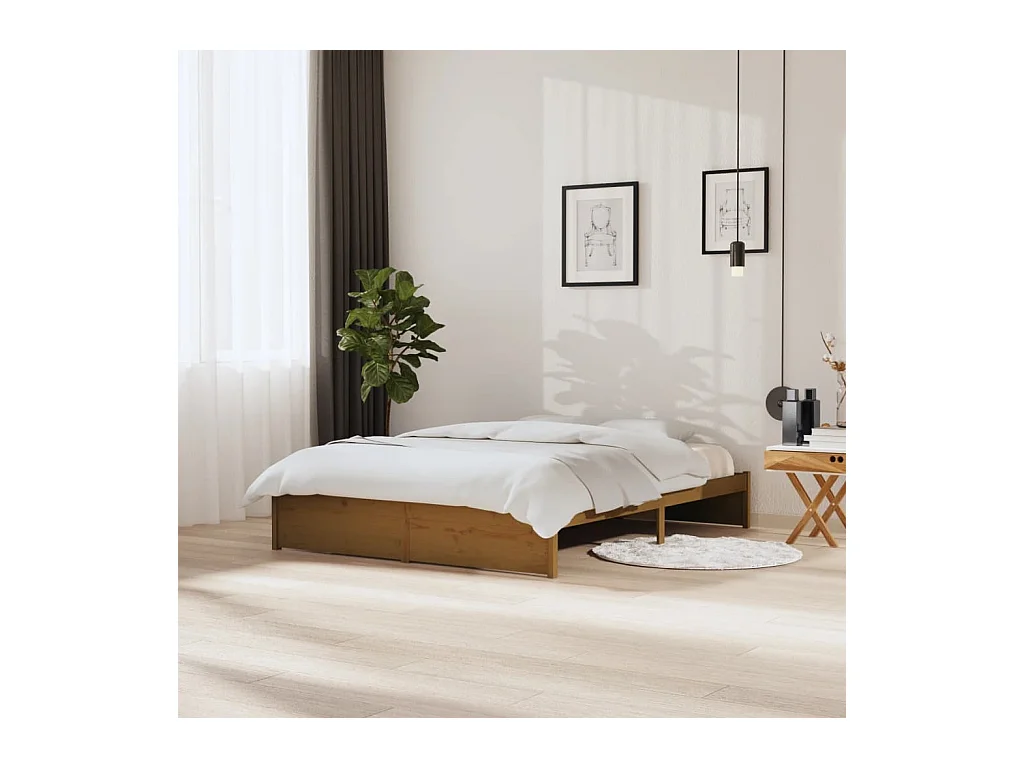 Cadre de lit sans matelas marron miel bois massif 150x200 cm
