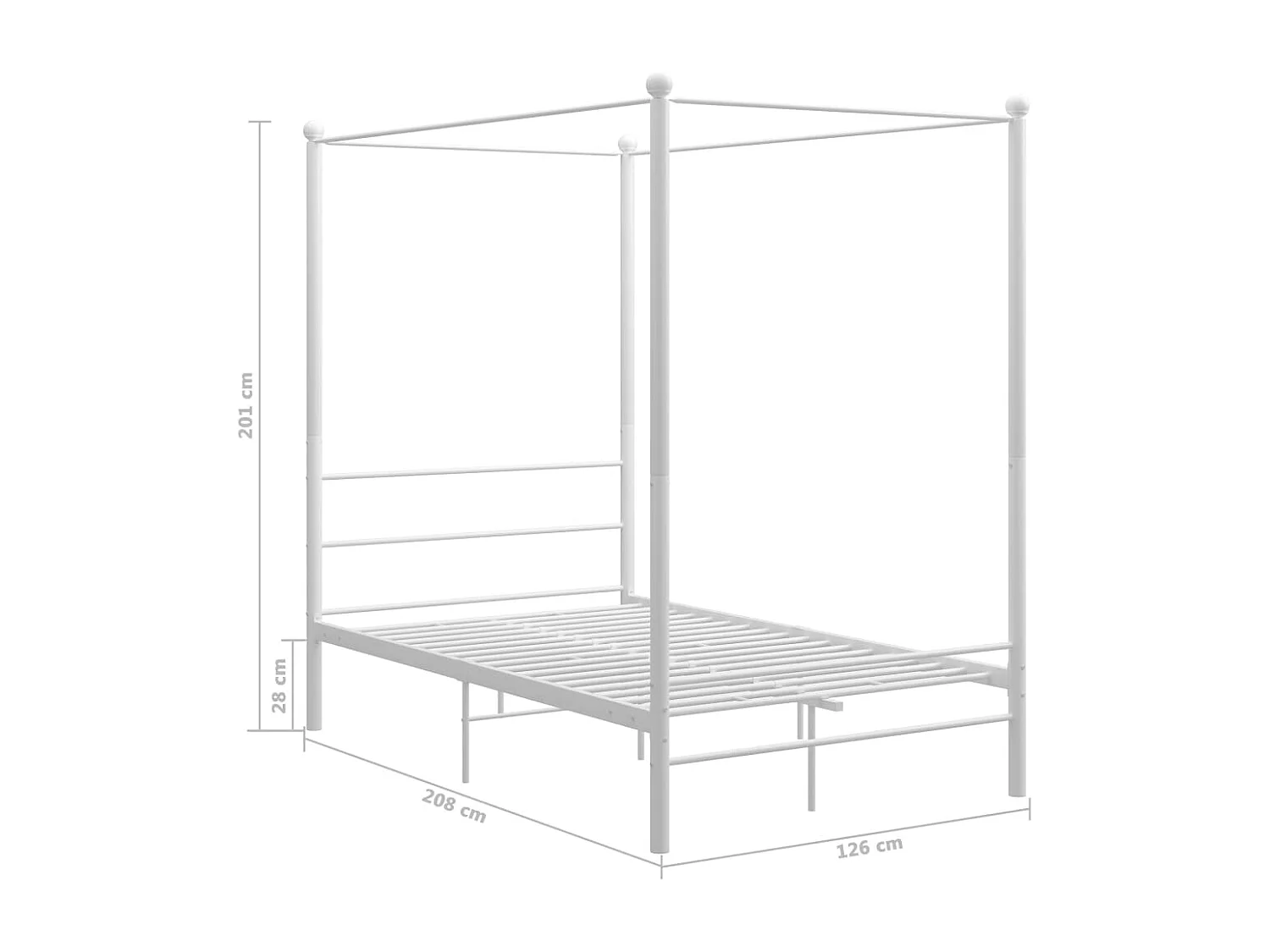 Letto a Baldacchino Bianco in Metallo 120x200 cm