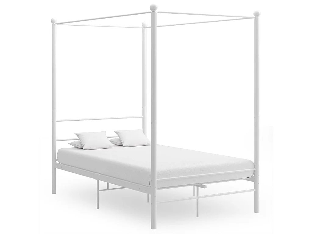 Cadre de lit à baldaquin sans matelas blanc métal 120x200 cm