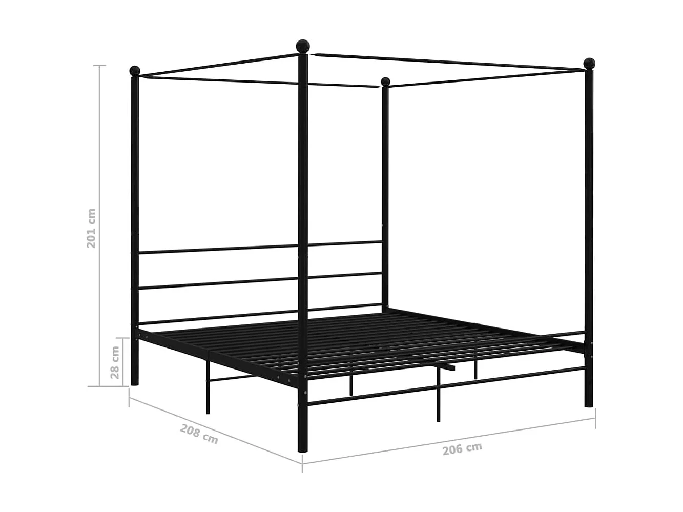 Cadre de lit à baldaquin sans matelas noir métal 200x200 cm
