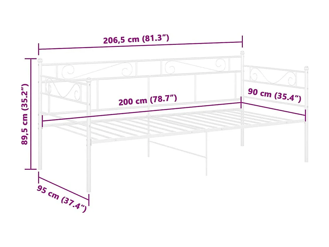 Cadre de canapé-lit sans matelas blanc métal 90x200 cm
