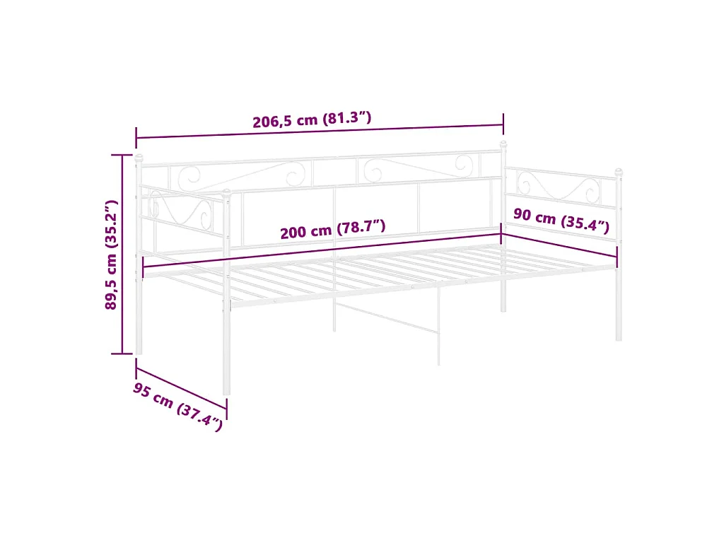 Cadre de canapé-lit sans matelas blanc métal 90x200 cm