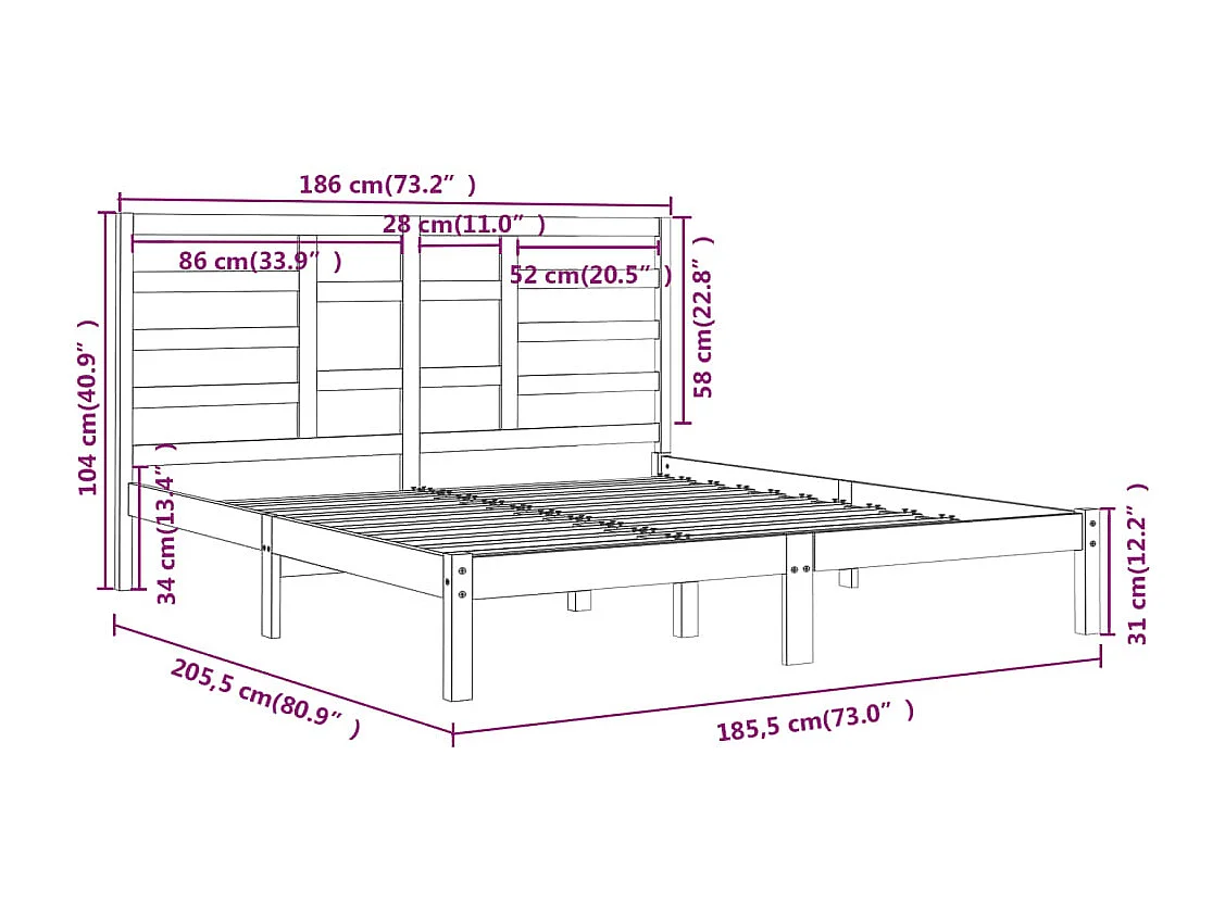 Cadre de lit sans matelas blanc bois massif 180x200 cm