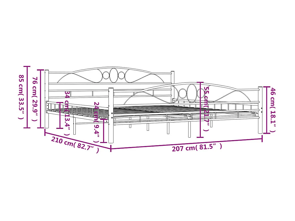 Bettgestell Weiß Metall 200×200 cm