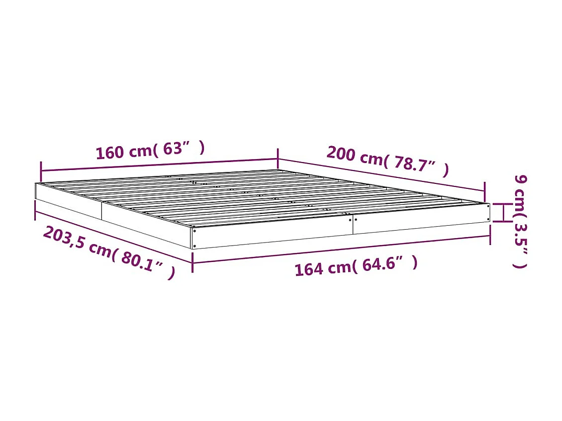 Cadre de lit sans matelas 160x200 cm bois massif de pin