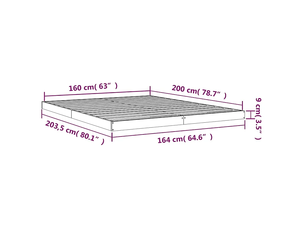 Cadre de lit sans matelas 160x200 cm bois massif de pin