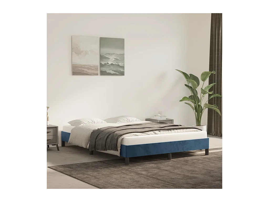 Cadre de lit sans matelas bleu foncé 140x200 cm velours
