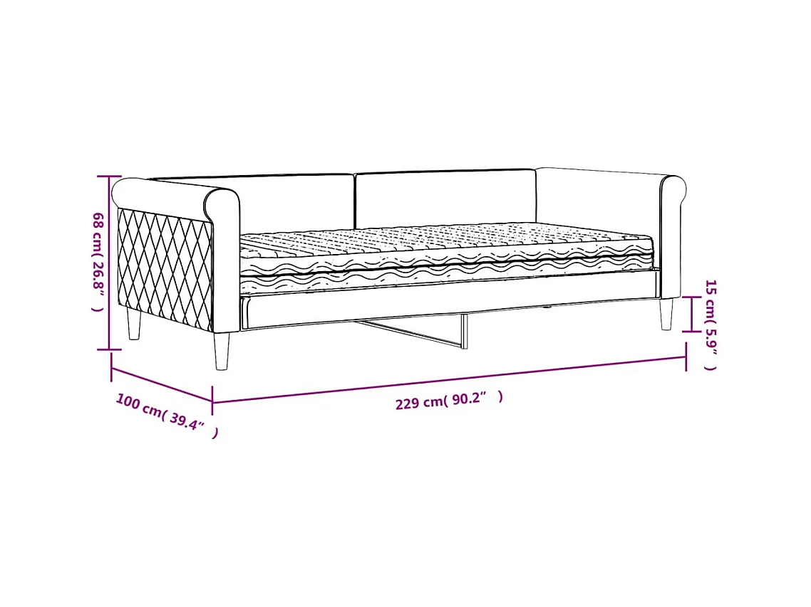 Lit de jour avec matelas rose 90x200 cm velours