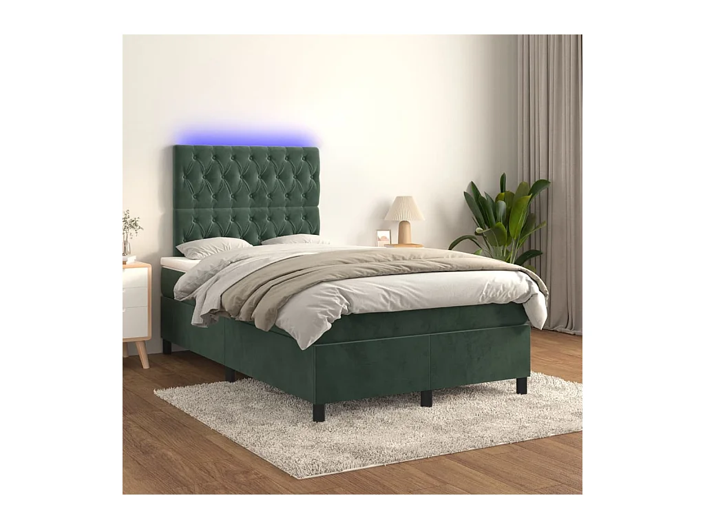 Sommier à lattes de lit matelas et LED Vert foncé 120x200 cm
