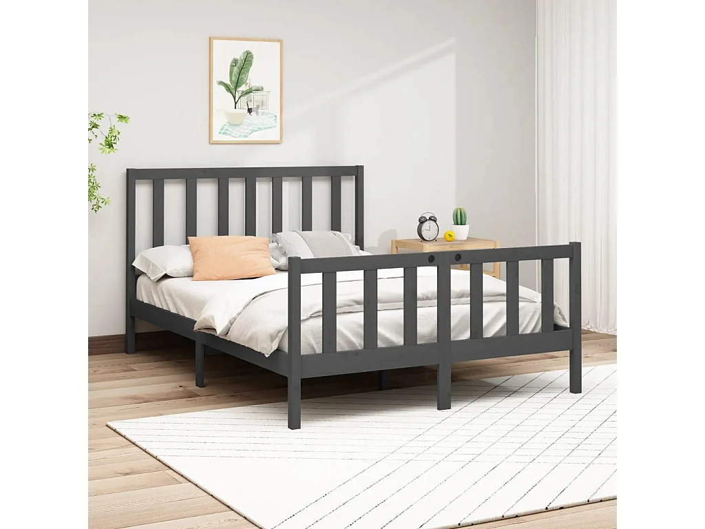 Massivholzbett Grau Kiefer 150x200 cm