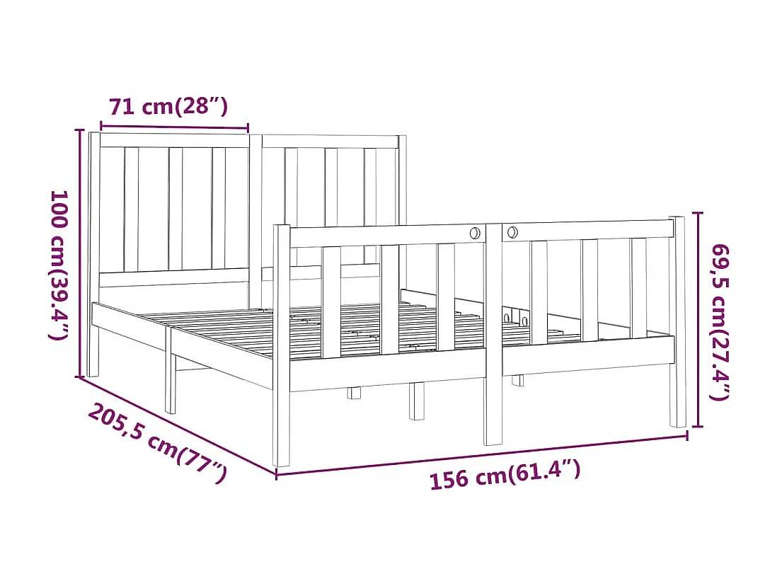 Massivholzbett Grau Kiefer 150x200 cm