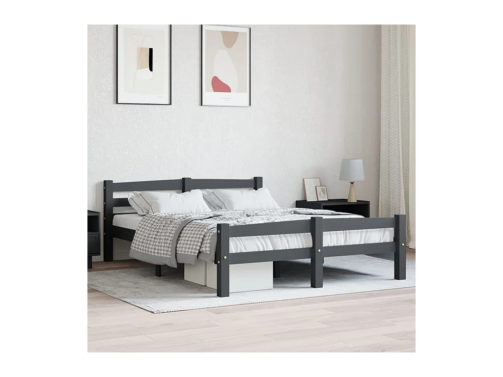 Cadre de lit sans matelas gris foncé pin massif 140x200 cm