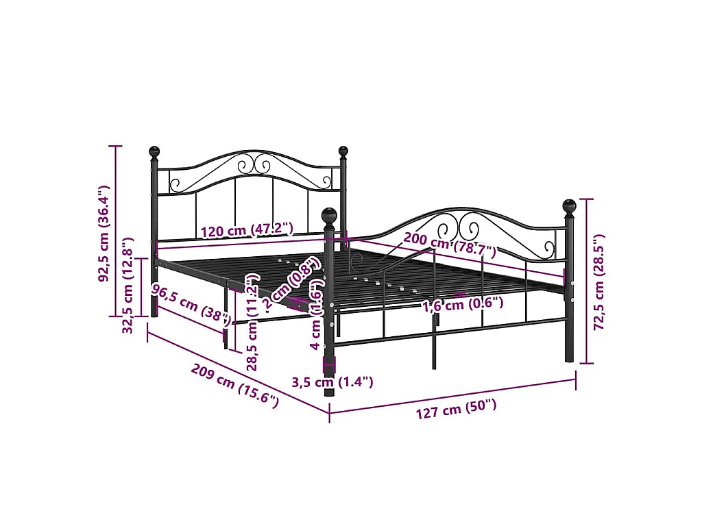 Bett Schwarz Metall 120x200 cm