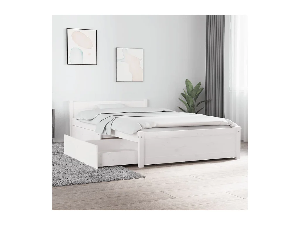 Cadre de lit sans matelas avec tiroirs blanc 90x200 cm