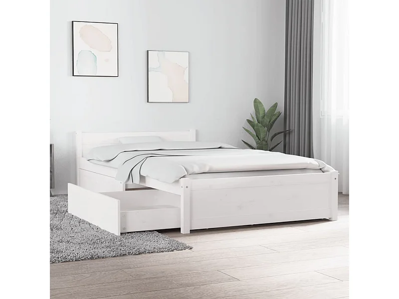 Cadre de lit sans matelas avec tiroirs blanc 90x200 cm