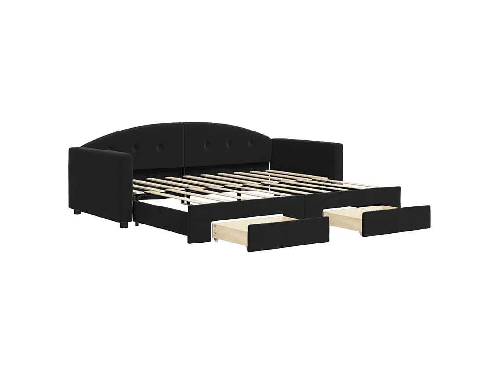 Lit de jour avec gigogne et tiroirs noir 90x190 cm velours