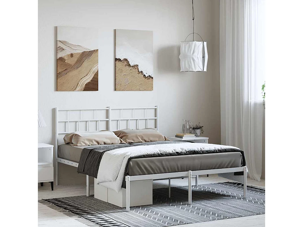 Cadre de lit métal sans matelas et tête de lit blanc 150x200 cm
