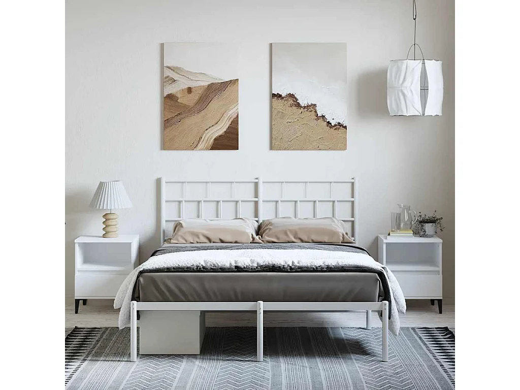 Cadre de lit métal sans matelas et tête de lit blanc 150x200 cm