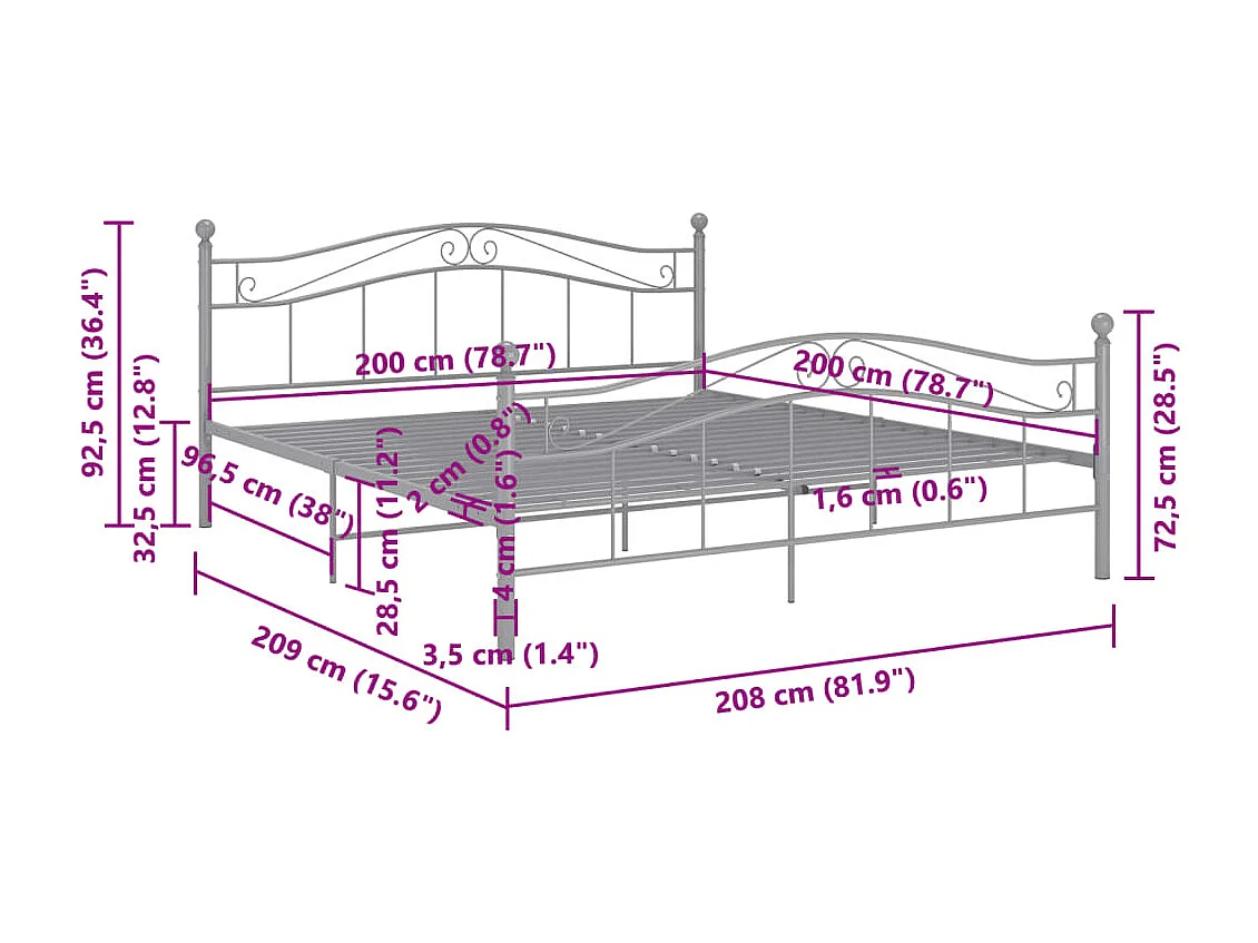 Bedframe metaal grijs 200x200 cm