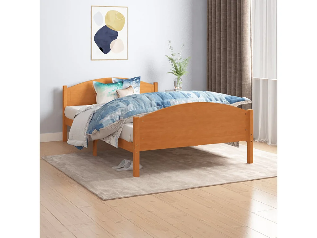 Cadre de lit sans matelas marron miel pin massif 120x200 cm