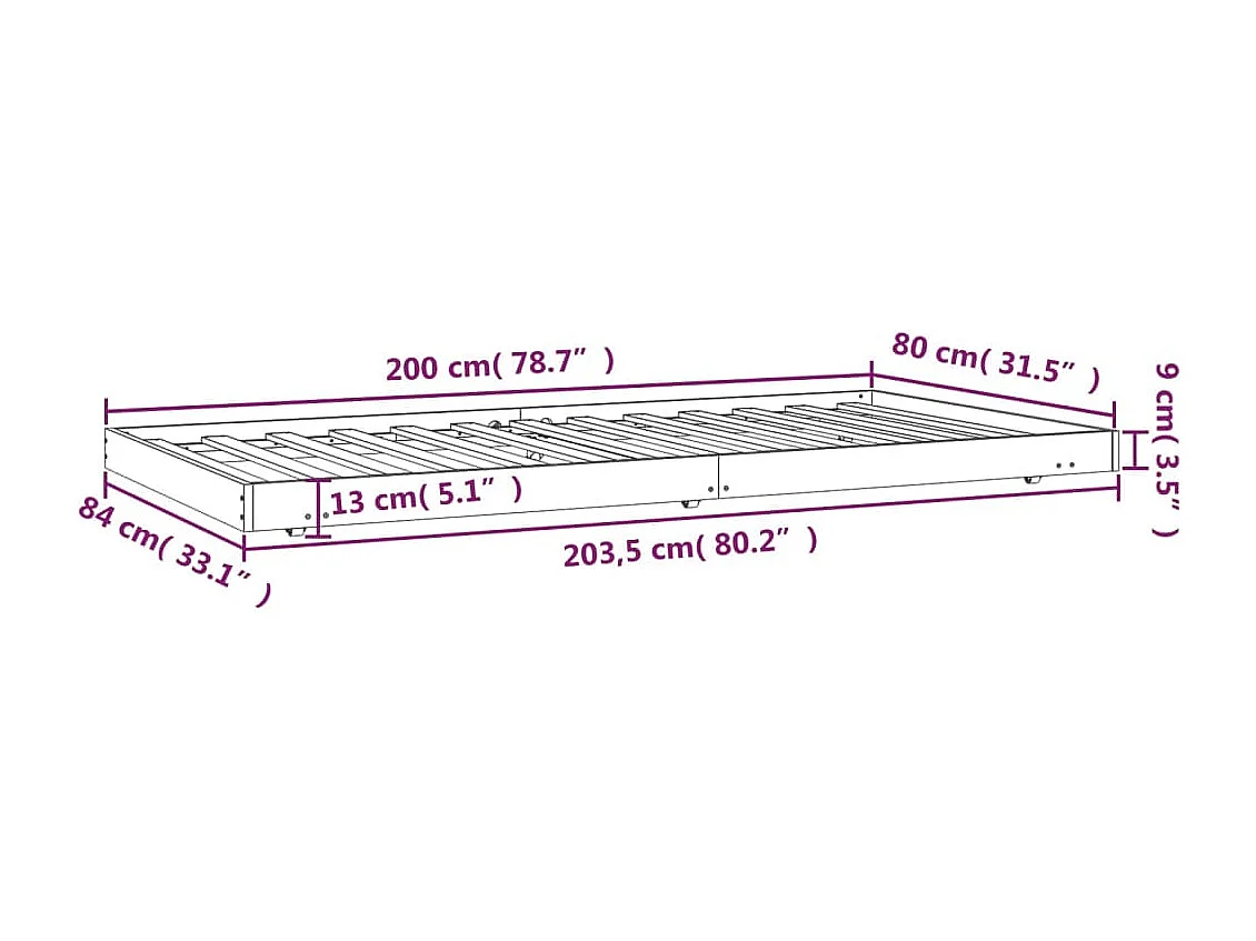 Cadre de lit sans matelas 80x200 cm bois massif de pin