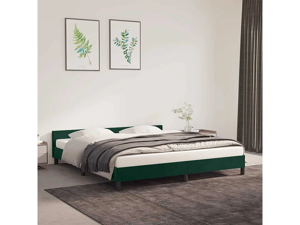 Estrutura de cama sem colchão 160x200 cm veludo verde-escuro