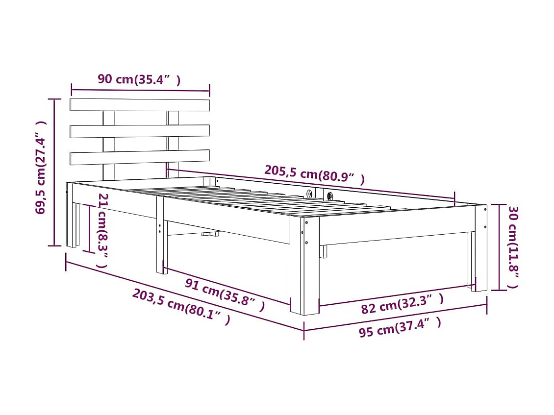 Estructura de cama sin colchón madera maciza 90x200 cm